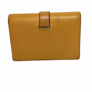 Photo of Loewe Mustard Yellow Leather Trifold Wallet Snap Tab Closure Zip Coin Pocket