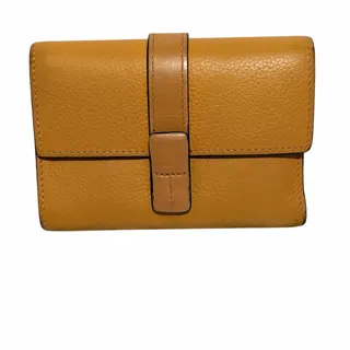 Photo of Loewe Mustard Yellow Leather Trifold Wallet Snap Tab Closure Zip Coin Pocket