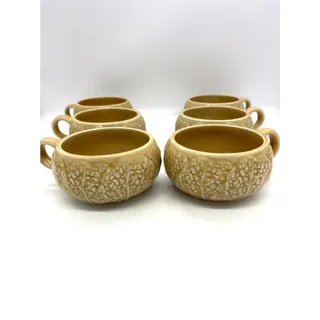 Photo of Vintage Secla Cabbage Brown Set of 6 Coffee Mugs Made in Portugal