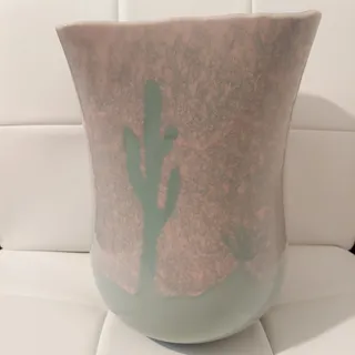 Photo of Script Signed by Larry Lubow in 1987 Large 12" Glazed Pottery Art Vase