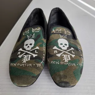 Photo of Polo Ralph Lauren Willard Camo Skull Slippers Mens 8.5 Rare Lo Bear Suede