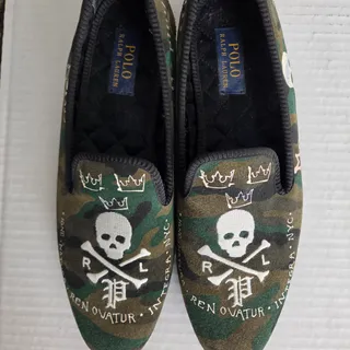 Photo of Polo Ralph Lauren Willard Camo Skull Slippers Mens 8.5 Rare Lo Bear Suede