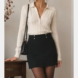 Photo of 525 America Knit Mini Pencil Skirt Womens M Black Fall Career Quiet Luxury Work