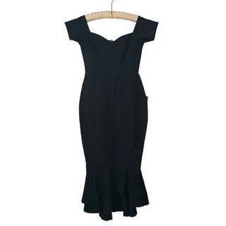 Photo of NWT Lulus Off Shoulder Trumpet Midi Dress Mermaid Womens S Black Cocktail Event
