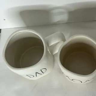 Photo of Rae Dunn DAD & Magenta MOM Mug Set Large Letter Cream Ceramic Coffee Cups
