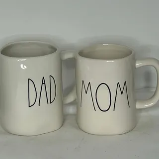 Photo of Rae Dunn DAD & Magenta MOM Mug Set Large Letter Cream Ceramic Coffee Cups