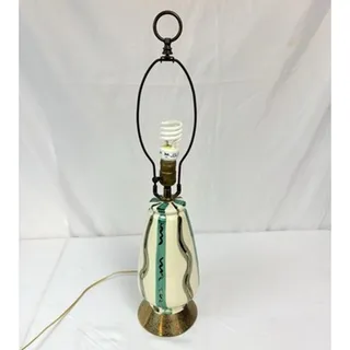 Photo of Vintage MCM Atomic Ceramic Table Lamp Retro Aqua Teal Blue White Gold 26”