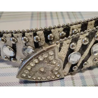Photo of Blazin Roxx Western Belt 42.5" Silver Studded Rhinestone Buckle Vintage (M)