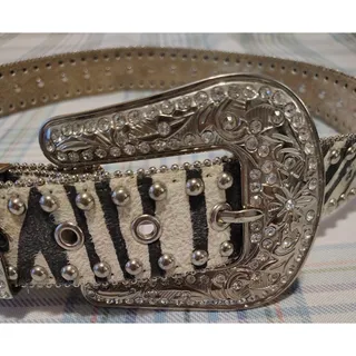 Photo of Blazin Roxx Western Belt 42.5" Silver Studded Rhinestone Buckle Vintage (M)
