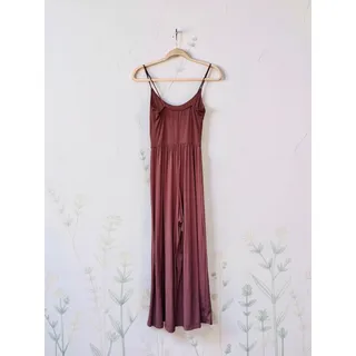Photo of No Comment Women's S Brown Solid Sleeveless Scoop Neck Wide-Leg Jumpsuit