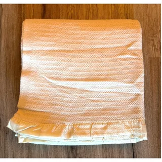 Photo of Vintage JCPenney Acrylic Cream Thermal Blanket Full /Queen White Satin Binding