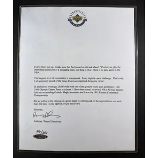 Photo of Penny Hardaway Signed Letter /200 UDA Upper Deck Authenticated Orlando Magic