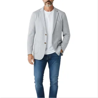 Photo of QUINCE Cotton Pique Knit Blazer Men XXL Heather White Classic Stylish Office NWT