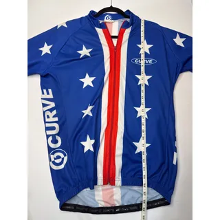 Photo of Curve Mens Cycling Jersey Blue Red White Stars Stripes Full Zip Bike Shirt