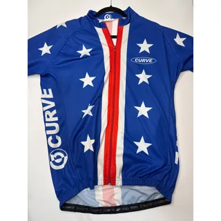 Photo of Curve Mens Cycling Jersey Blue Red White Stars Stripes Full Zip Bike Shirt