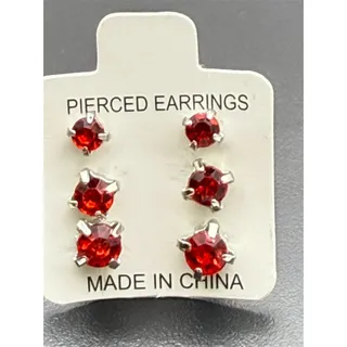 Photo of 3 pairs: Small Medium & Large Red Crystal Gem Earrings