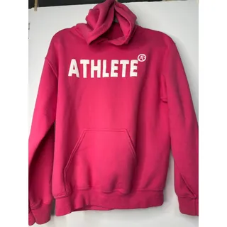 Photo of ATHLETE by AB Hot Pink Pullover Hoodie White Logo Kangaroo Pocket