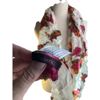 Photo of Lightweight semi-sheer scarf in a soft sage/gray-green tone with a delicate multicolor floral