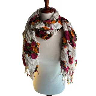 Photo of Lightweight semi-sheer scarf in a soft sage/gray-green tone with a delicate multicolor floral