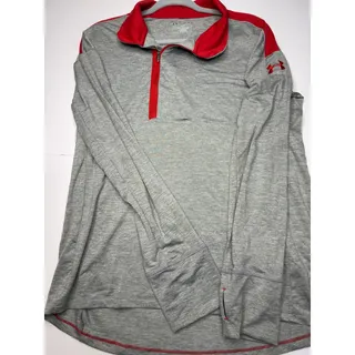 Photo of Under Armour Mens Gray Red Half Zip Athletic Pullover Long Sleeve Performance