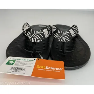 Photo of Flip Flop Thong Sandal Black Womens Size 5.5 to 6 Soft Science Waterfall Palm