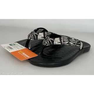 Photo of Flip Flop Thong Sandal Black Womens Size 5.5 to 6 Soft Science Waterfall Palm
