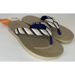 Photo of Flip Flop Thong Sandal Women's Size 10 Khaki Blue White Stripe Soft Science Foam