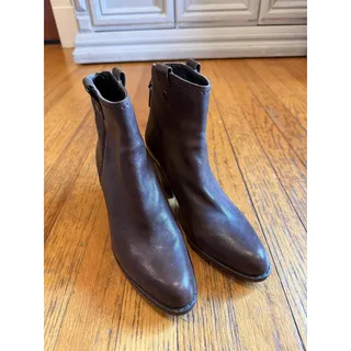 Photo of Stuart Weitzman Boots Womens Size 6.5 Brown Leather Ankle Block Heel Zip OW32737
