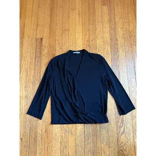 Photo of M.M. LaFleur Shirt Womens Medium Black Surplice 3/4 Sleeve Blouse HOCR-7135