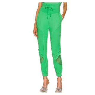Photo of Noam Pants Womens XS Green Mesh Panel Joggers 100% Cotton Made in USA Athleisure
