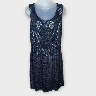 Photo of CALVIN KLEIN Navy Sequin Cocktail Party Mini Dress Size Small Wedding Guest