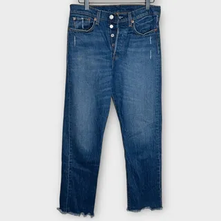 Photo of LEVI’S High Rise Straight Leg Jeans Size 28 Button Fly Raw Hem Crop Denim