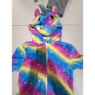 Photo of Girls Rainbow Unicorn Hooded Fleece One Piece Pajamas Size 120 Plush Zip Up Costume