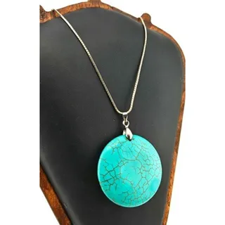 Photo of Vintage 925 Sterling Silver Italy Box Chain 19" Turquoise Disc Pendant 25g Total