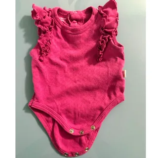 Photo of Patterned Short Sleeve Girls Bodysuit Infant Size 0-3 Months Pink Ruffles