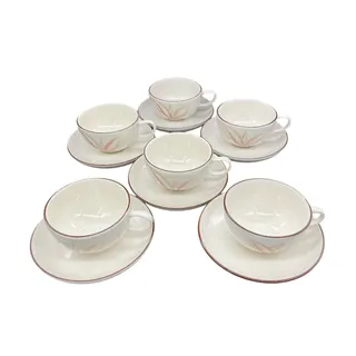 Photo of Vintage MCM Winfield True Porcelain Dragon Flower Set of 6 Coffee Cups & Saucers