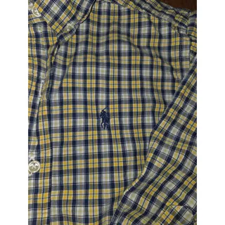 Photo of Ralph Lauren Boys Size 5  Button Down Shirt Yellow Navy Blue Long Sleeve Cotton