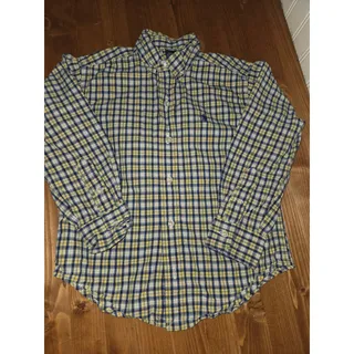 Photo of Ralph Lauren Boys Size 5  Button Down Shirt Yellow Navy Blue Long Sleeve Cotton