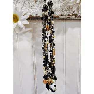 Photo of Lia Sophia Necklace Multi 6 Strand Black Amber Glass Faux Pearl