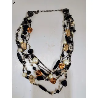 Photo of Lia Sophia Necklace Multi 6 Strand Black Amber Glass Faux Pearl