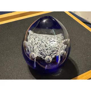 Photo of Vintage Cobalt Blue Egg Shape Art Glass Heavy Paper Weight, White Bubble Inside
