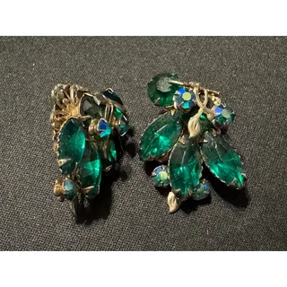 Photo of Marquise Cut Emergald Green A/B Rhinestone Clip On Earrings