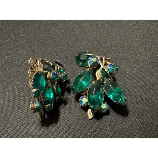 Photo of Marquise Cut Emergald Green A/B Rhinestone Clip On Earrings