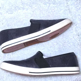 Photo of Ralph Lauren Jinny Black Faux Straw Slip On Sneakers Womens Size 8.5