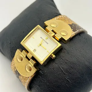 Photo of Michael Kors Gold-tone Snakeskin-pattern Leather Strap Women’s Watch Working
