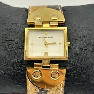 Photo of Michael Kors Gold-tone Snakeskin-pattern Leather Strap Women’s Watch Working