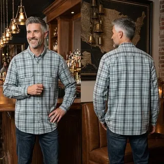 Photo of Duluth Trading Co Plaid Long Sleeve Polyester Shirt Mens XL Tall 46 48
