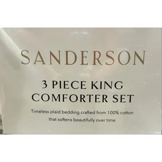 Photo of Sanderson 3 Piece King Comforter Set Plaid Tartan Burgundy, Sage Green, Tan, Cream