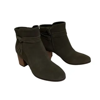 Photo of NWT Violet & Red Women's Suede Jenna Stacked Heel Booties-Olive Green-6.5