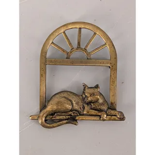 Photo of Vintage JJ Jonette Jewelry Cat in Arch Window Gold Tone Pin Brooch
